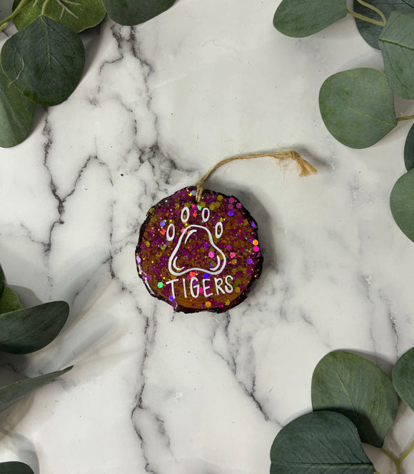 Hand painted Tiger Paw - Glitter Wood Ornament