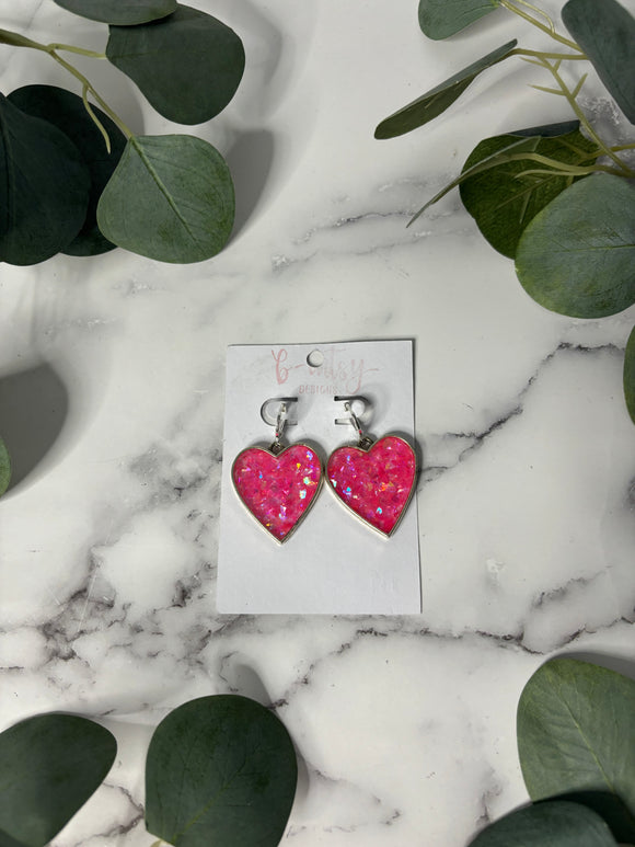 Pink with Silver Trim Hearts - Earrings