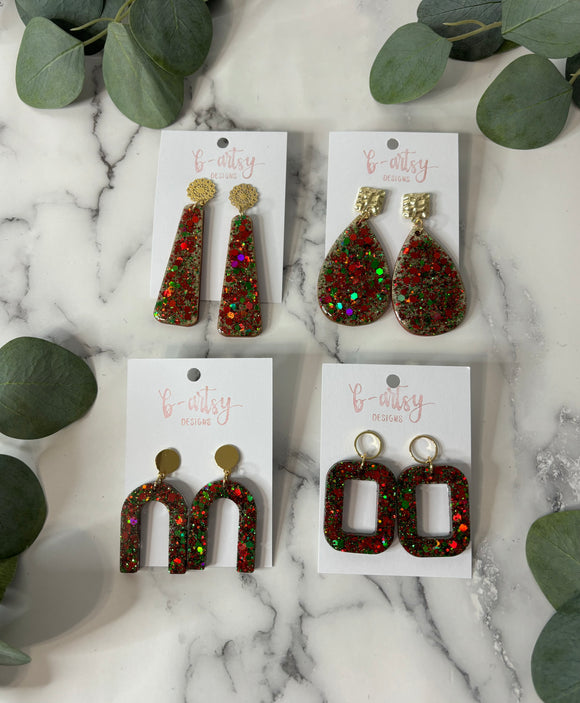 Glitter Red & Green - Earrings