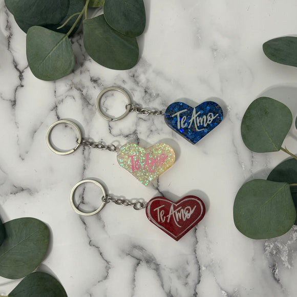 Te Amo - Glitter Heart Keychain