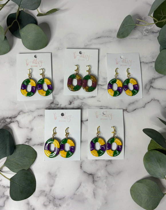 Mardi Gras King Cakes - Clay Earrings