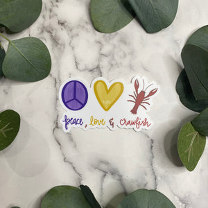 Peace, Love, & Crawfish Sticker