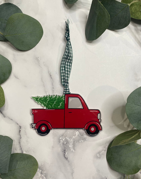 Red Truck with Christmas Tree - Ornament