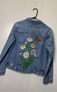 Daisies & a Butterfly Hand painted Jean Jacket